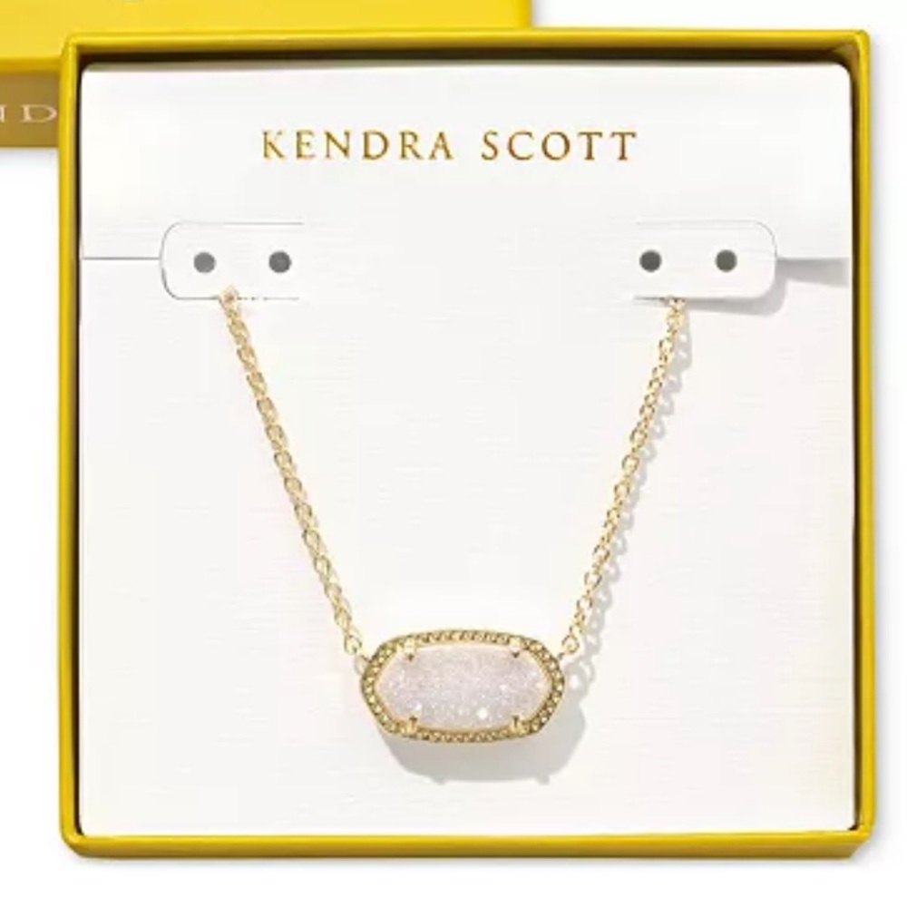 🌟NWOT🌟Kendra Scott Elisa White Oval Crystal Pendent Necklace Gold Hardware